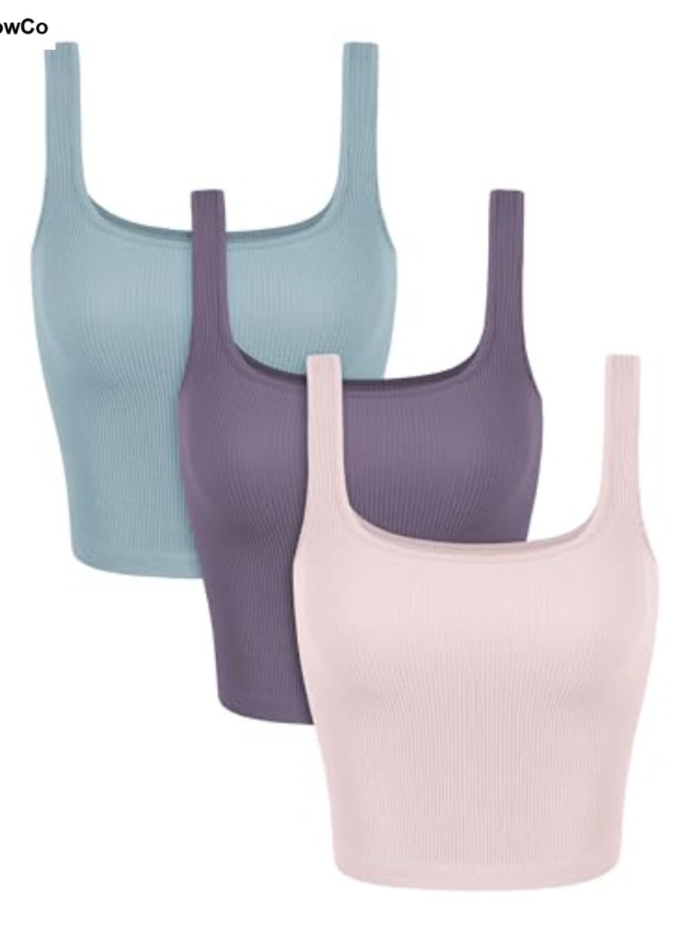 3-Pack Seamless Ribbed Knit Square Neck Crop Tank Tops Low Back Cropped Yoga